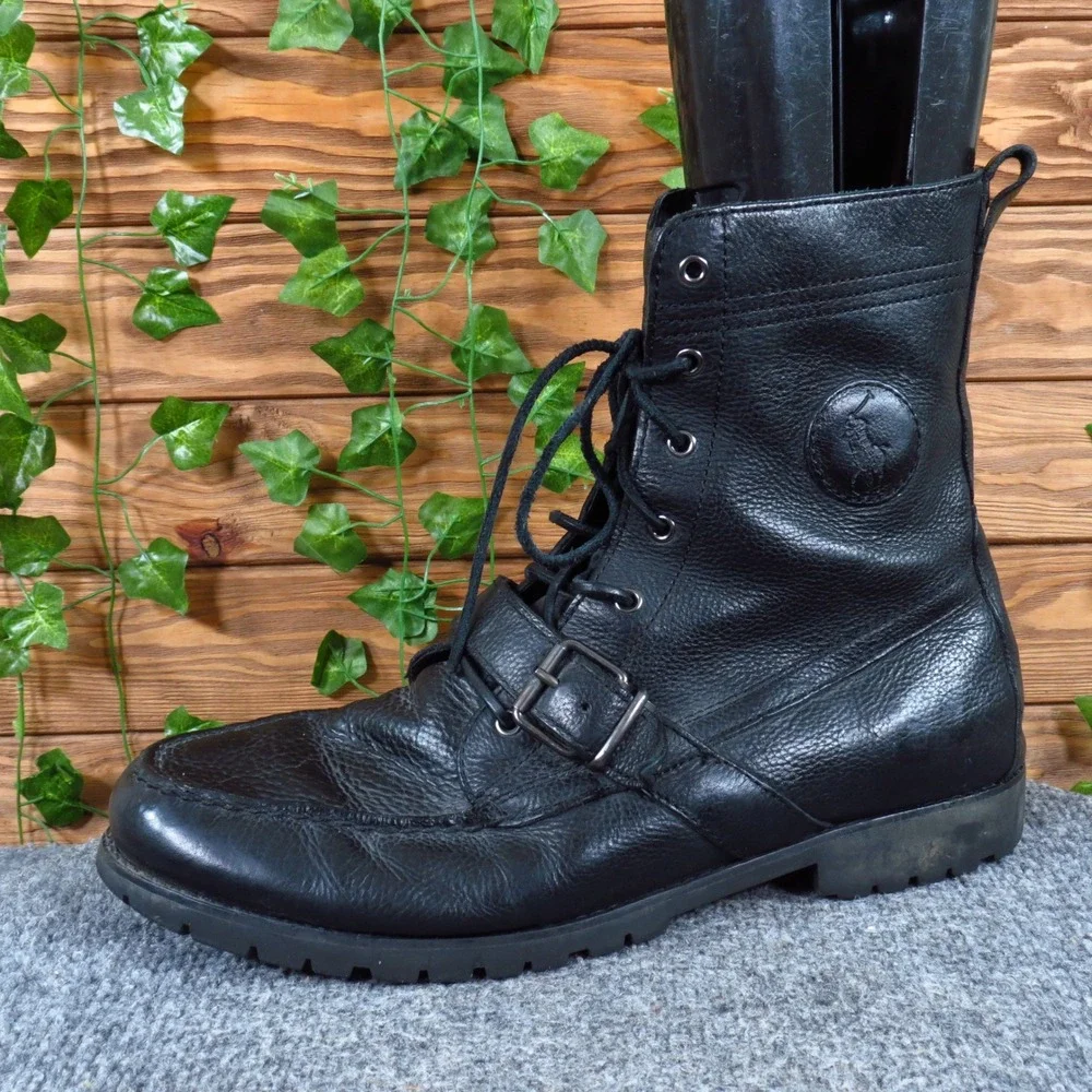 Polo Ralph Lauren Ranger Mens Boots Size 13 D Outdoor Combat Black Leather